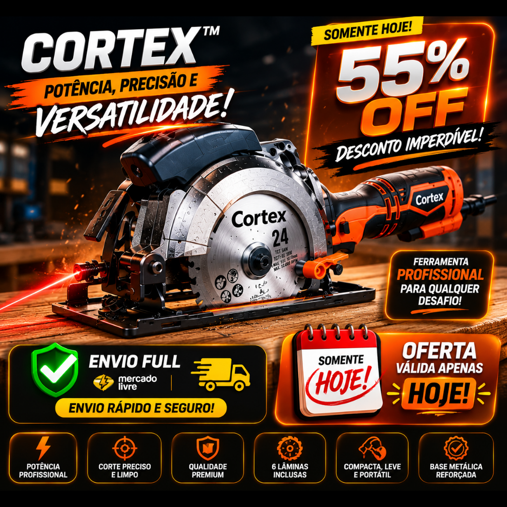 Serra Circular Cortex Multiuso, 6 Lâminas Inclusas + BRINDES: Óculos de Proteção e Trena 7.5 Metros
